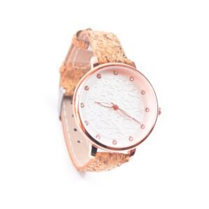 Roséguld damklocka med faux läderband WA-435