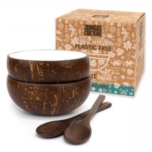 Vit kokosnötsskål set med skedar – Handgjorda & naturliga